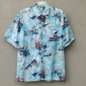 Vintage Barefoot in Paradise Blue Cotton Hawaiian Shirt XL